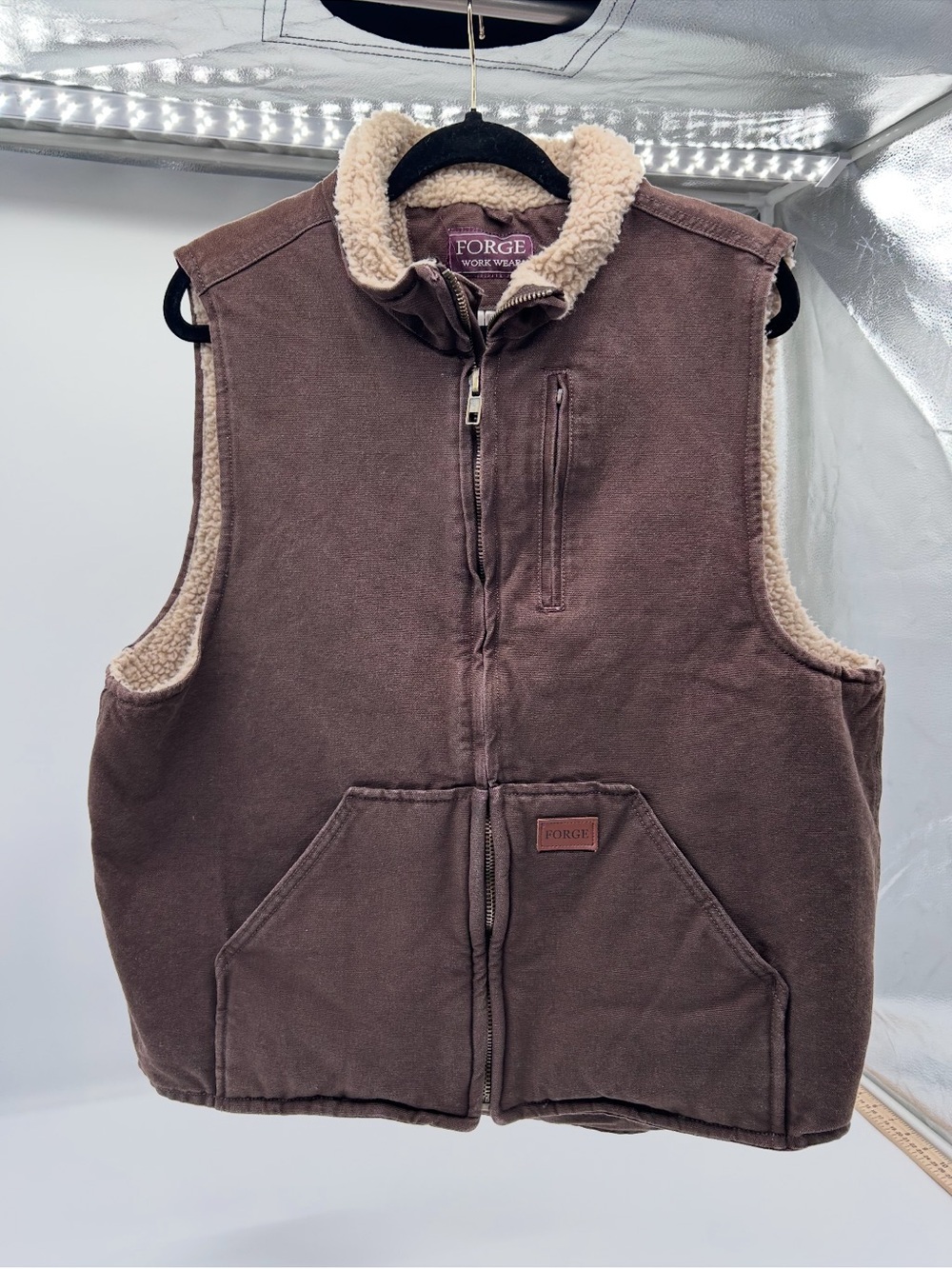 Forge Workwear Brown Sherpa-Lined Canvas Vest Large